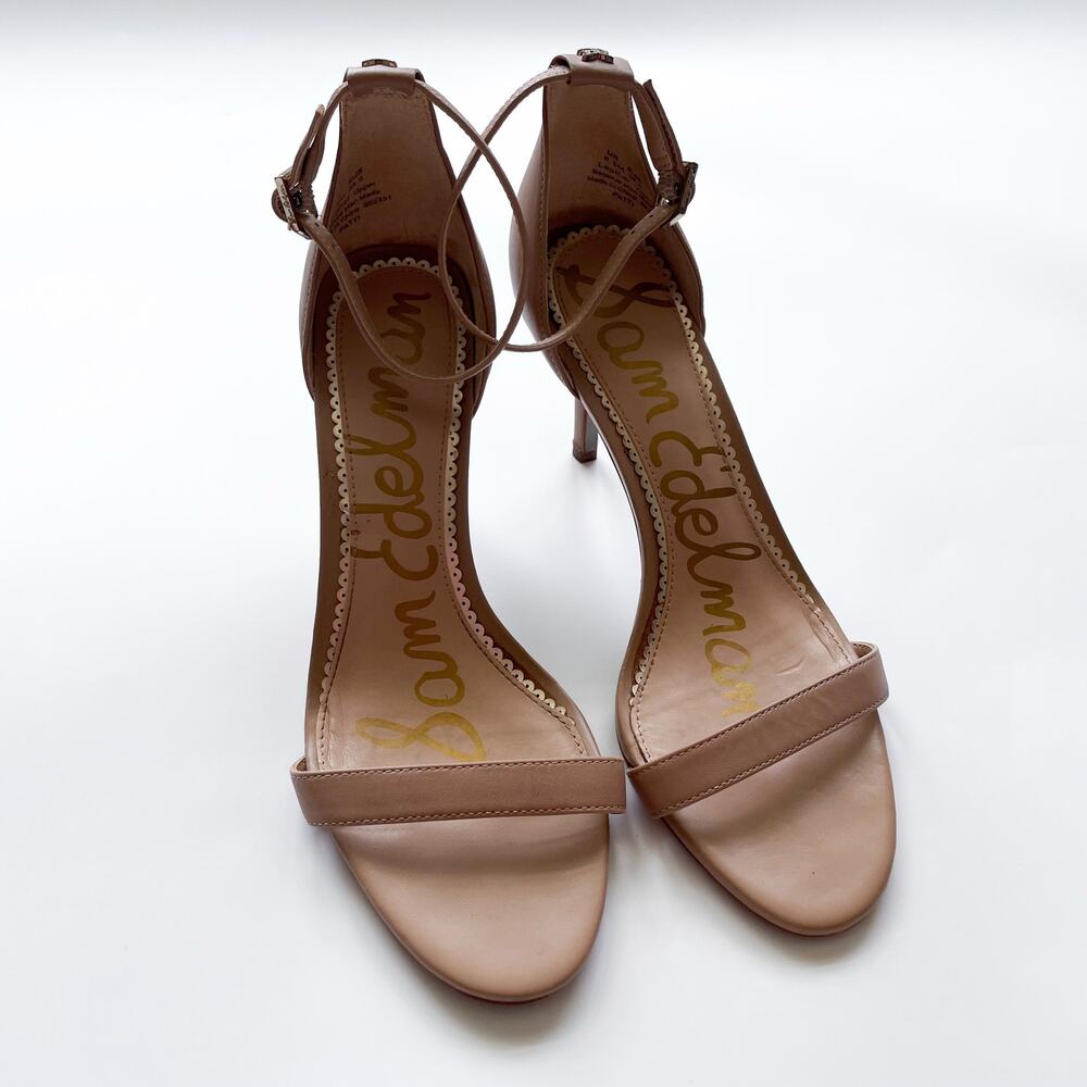 Women's Sam Edelman Patti Tan Leather Ankle Strap Sandal Heels Size 8.5